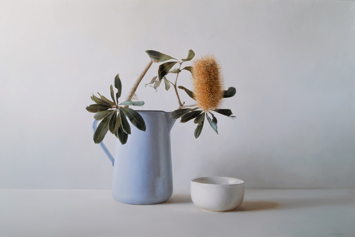 Coastal Banksia Blue Jug by Lisa Christensen | Lethbridge Gallery