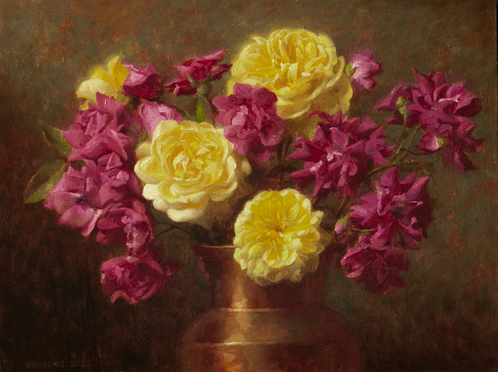 Magenta and yellow roses by Andrew Bonneau | Lethbridge Gallery