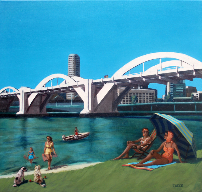 South Brisbane - Bridge building by Linda Zucco | Lethbridge Gallery