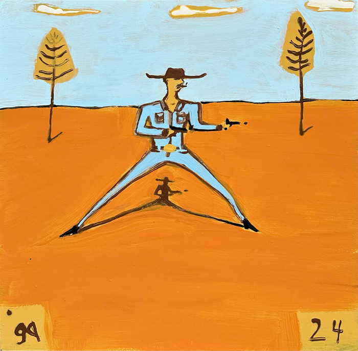 Drover in landscape, two pines by Gary Abkin | Lethbridge Gallery