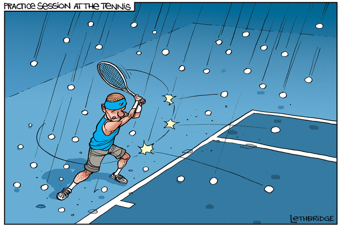 Practice Session at the Tennis by Lethbridge  Cartoons | Lethbridge Gallery