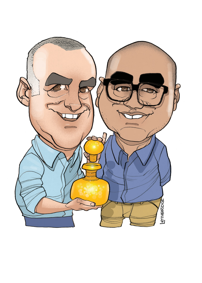 Charlie and Arthur Apostolis by Lethbridge Caricatures | Lethbridge Gallery