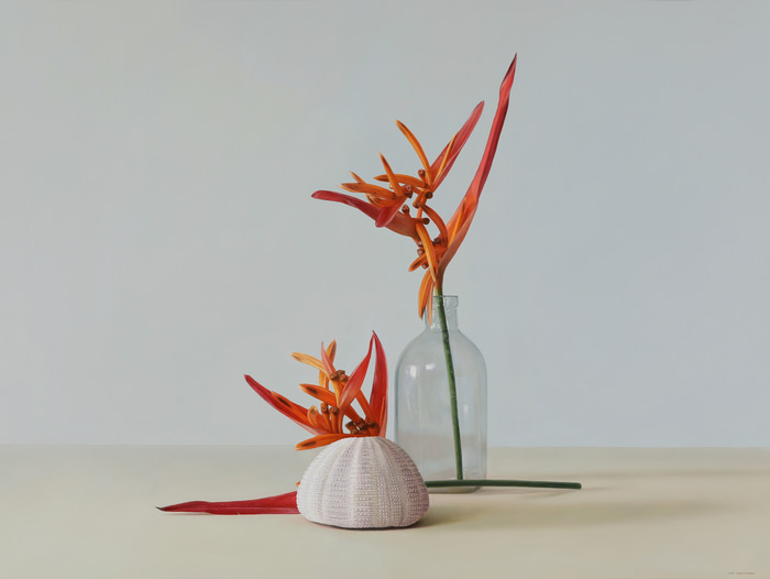 Urchin with Heleconia and Green Glass 2 by Lisa Christensen | Lethbridge Gallery