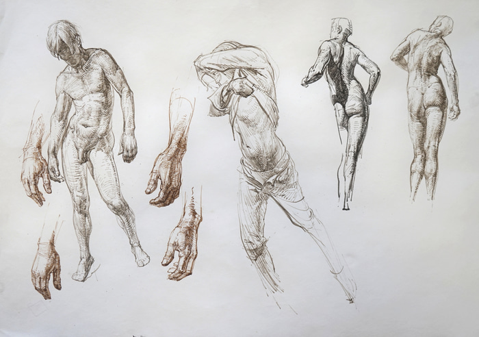 Figure studies for Miners Bathing I by Ryan Daffurn | Lethbridge Gallery