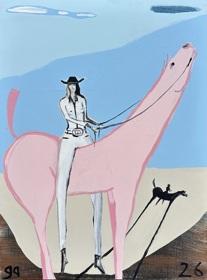 Pink Rider in Landscape by Gary Abkin | Lethbridge Gallery
